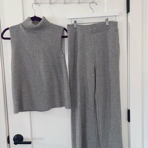 Zara Gray Knit Wide Leg Pants and Sleeveless Turtleneck Top